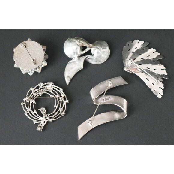 Mid-Century Modern Silver Tone Brooches Set of 5 Alaskan Diamond & Rhinestone Ac - Picture 7 of 7